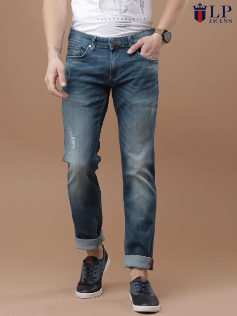 

Louis Philippe Jeans Men Blue Matt Slim Fit Low Rise Low Distress Stretchable Jeans