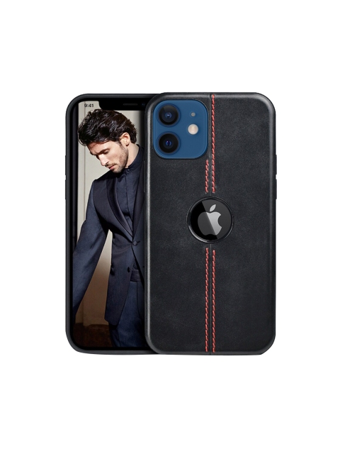 

TREEMODA Black & Red Solid iPhone 12 Leather Back Case