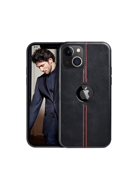 

TREEMODA Unisex Black Solid Leather Apple iPhone 13 Back Case