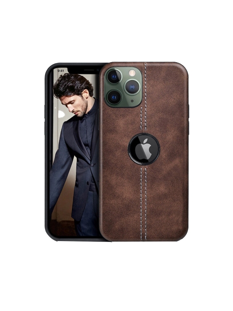

TREEMODA Unisex Brown Solid iPhone 11 PRO MAX Black Leather Back Case