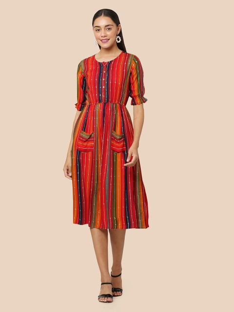 

J Turritopsis Multicoloured Striped Midi Dress, Multi