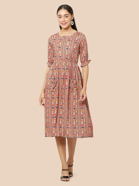 

J Turritopsis Beige Tribal A-Line Dress