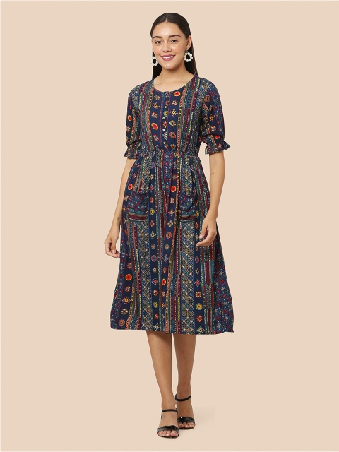 

J Turritopsis Navy Blue Tribal A-Line Dress