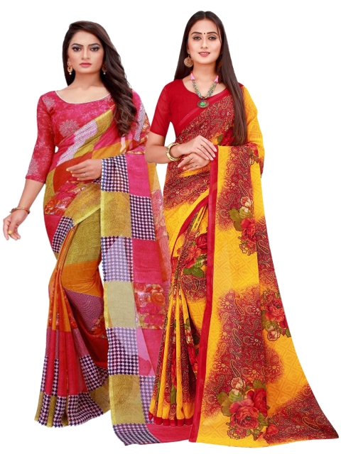 

KALINI Pack of 2 Red & Black Floral Saree