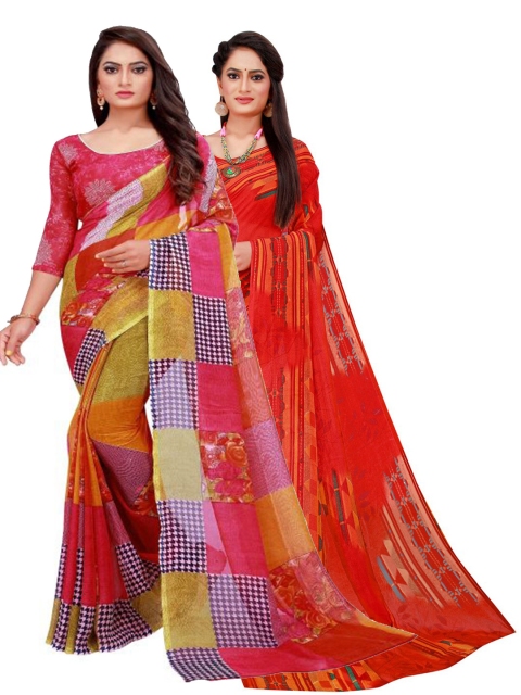 

KALINI Pack Of 2 Red & Yellow Georgette Saree