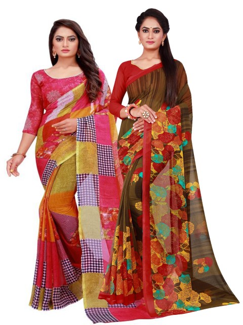 

KALINI Pack of 2 Red & Black Printed Saree