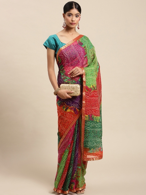 

SWADHA FASHIONS Orange & Pink Bandhani Print Saree