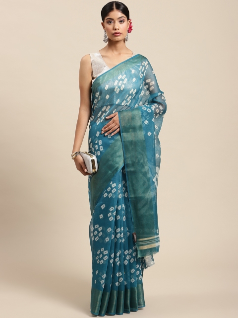 

SWADHA FASHIONS Teal Blue & Off White Bandhani Saree
