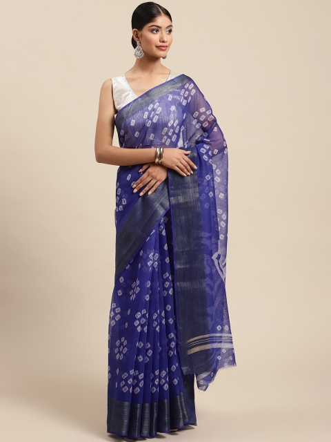 

SWADHA FASHIONS Blue & White Bandhani Saree