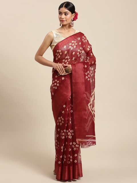 

SWADHA FASHIONS Maroon & Beige Bandhani Saree