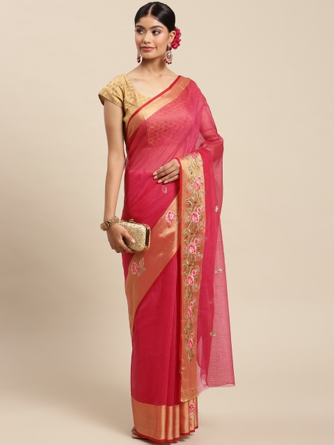 

SWADHA FASHIONS Pink & Golden Ethnic Design Pure Cotton Saree