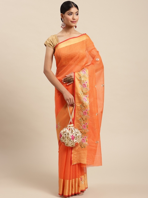 

SWADHA FASHIONS Orange Solid Pure Cotton Saree