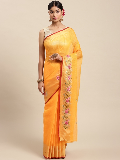 

SWADHA FASHIONS Mustard Yellow Solid Pure Cotton Saree