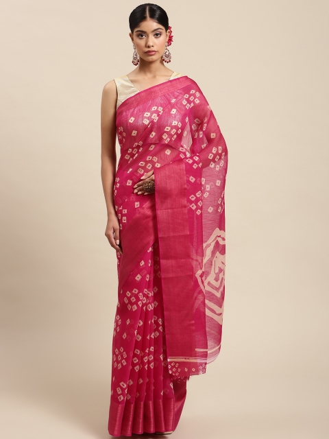 

SWADHA FASHIONS Pink & White Bandhani Print Saree