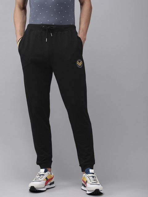 

Van Heusen ACADEMY Men Black Brand Logo Printed Slim Fit Pure Cotton Regular Joggers