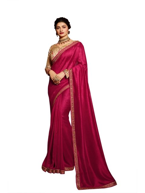 

VILAM Pink & Gold-Toned Block Print Saree