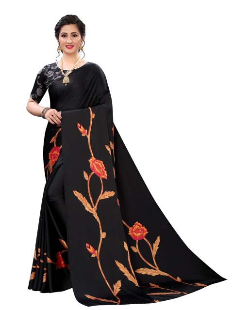 

VILAM Black & Red Floral Block Print Saree