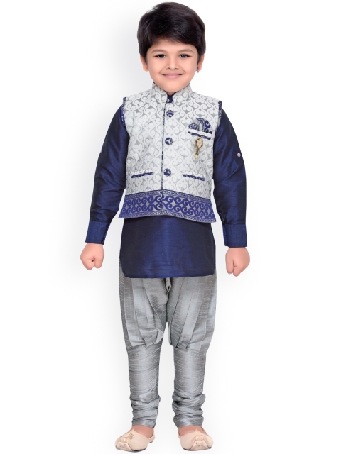 

Aj DEZInES Boys Grey & Navy Blue Kurta with Jodhpuri Pants & Waistcoat