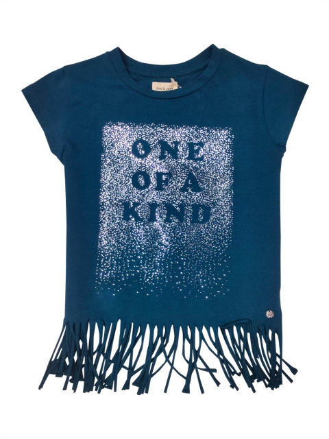 

Gini and Jony Girls Blue Print Fringed Top