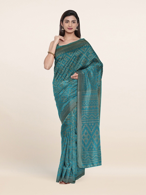 

Pothys Blue & Green Geometric Print Saree