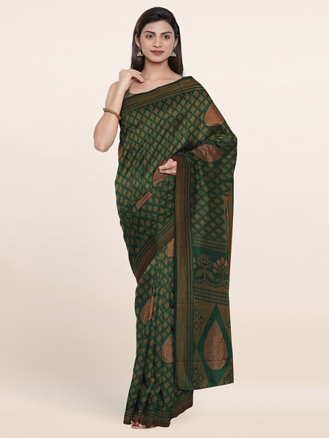 

Pothys Green & Brown Ethnic Motifs Poly Chiffon Saree