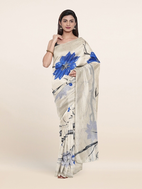 

Pothys Off White & Blue Floral Saree