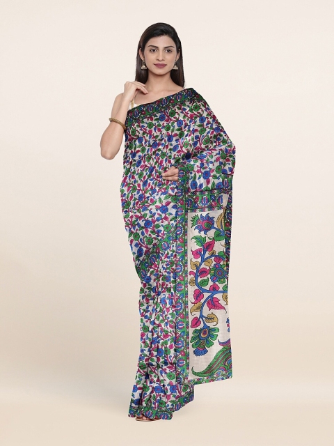 

Pothys White & Pink Floral Poly Chiffon Saree