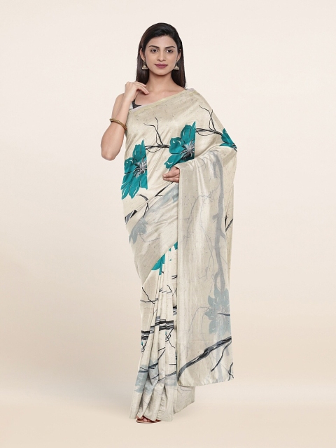 

Pothys Off White & Blue Floral Saree