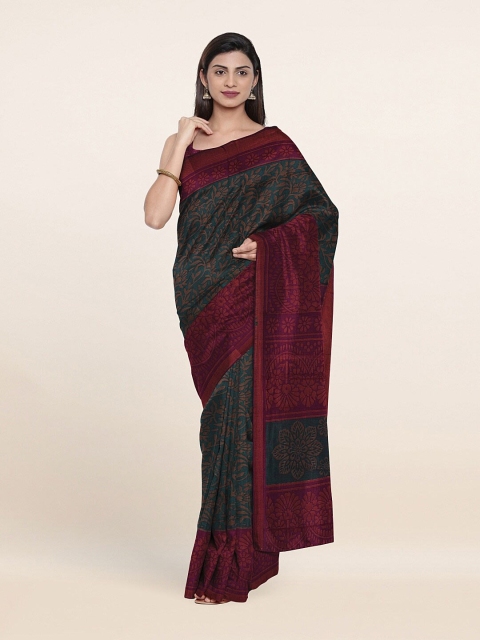 

Pothys Green & Violet Floral Poly Chiffon Saree