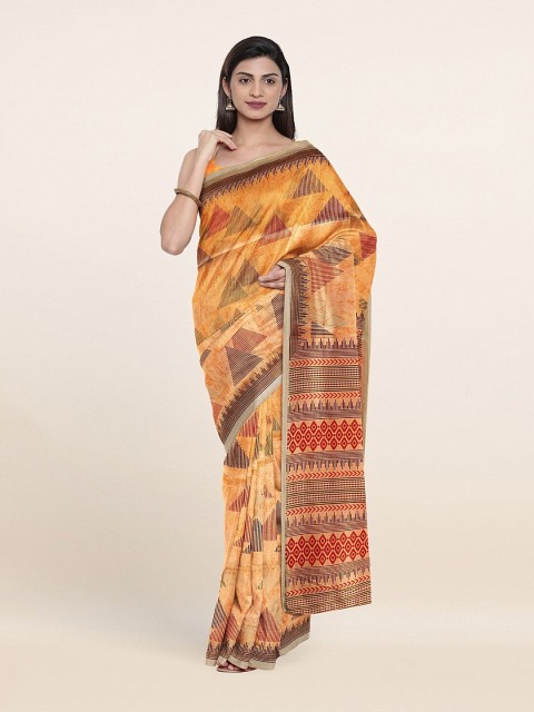 

Pothys Peach-Coloured & Red Poly Chiffon Saree