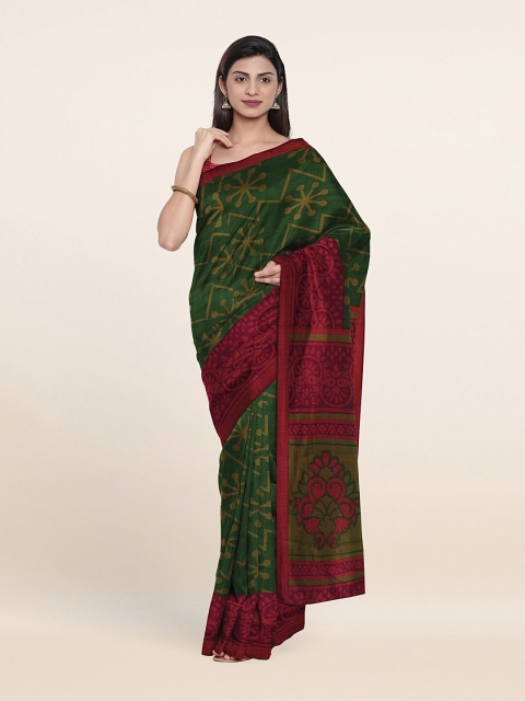 

Pothys Green & Brown Ethnic Motifs Poly Chiffon Saree