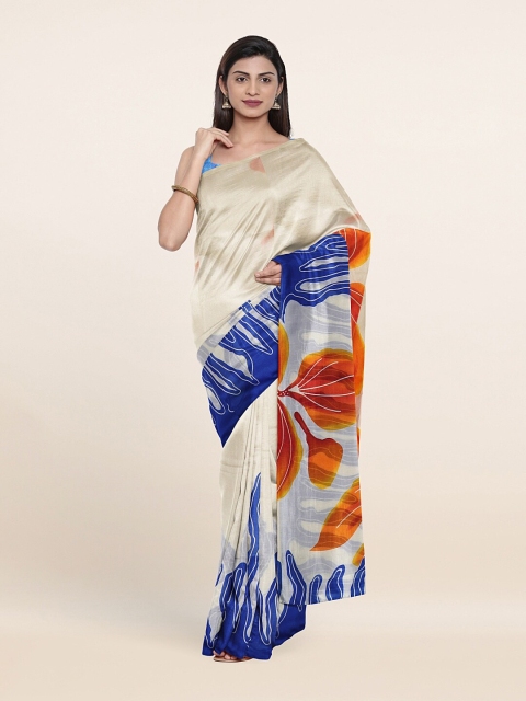 

Pothys Off White & Blue Floral Saree