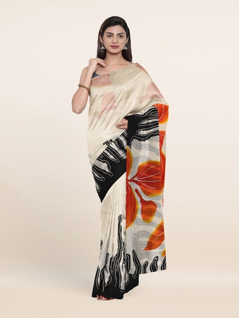 

Pothys Off White & Black Floral Saree