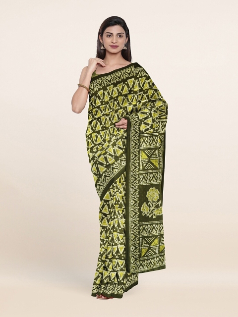 

Pothys Olive Green & Yellow Batik Saree