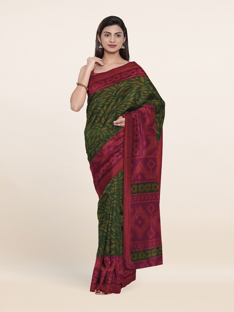 

Pothys Green & Pink Floral Printed Poly Chiffon Saree