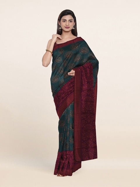 

Pothys Green & Burgundy Floral Saree