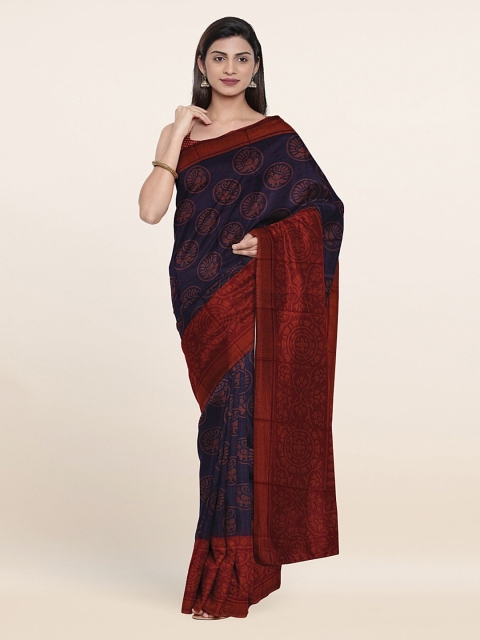 

Pothys Navy Blue & Red Ethnic Motifs Saree