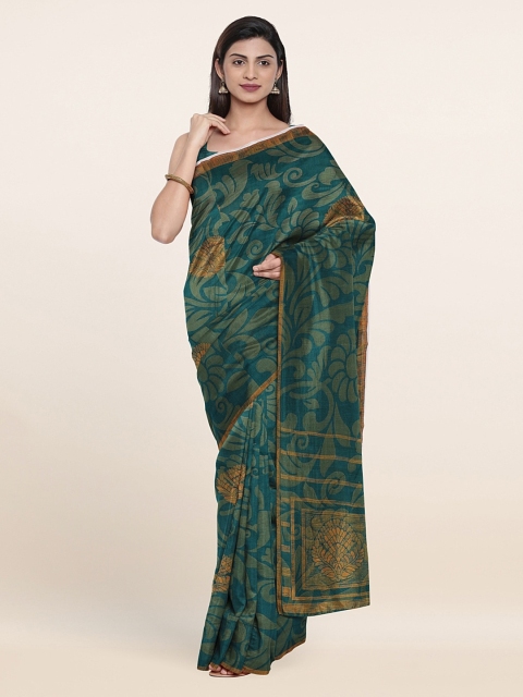 

Pothys Green & Yellow Floral Poly Chiffon Saree