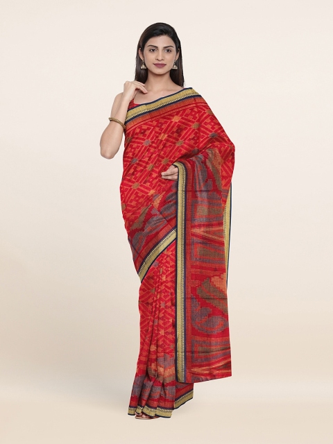 

Pothys Red & Blue Ethnic Motifs Poly Chiffon Saree