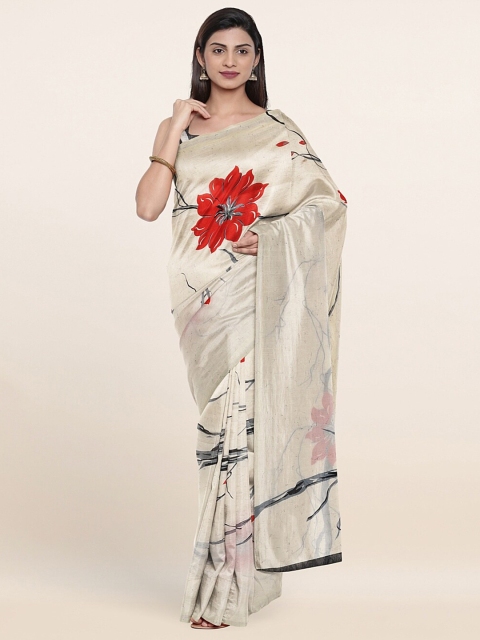 

Pothys Off White & Black Floral Saree