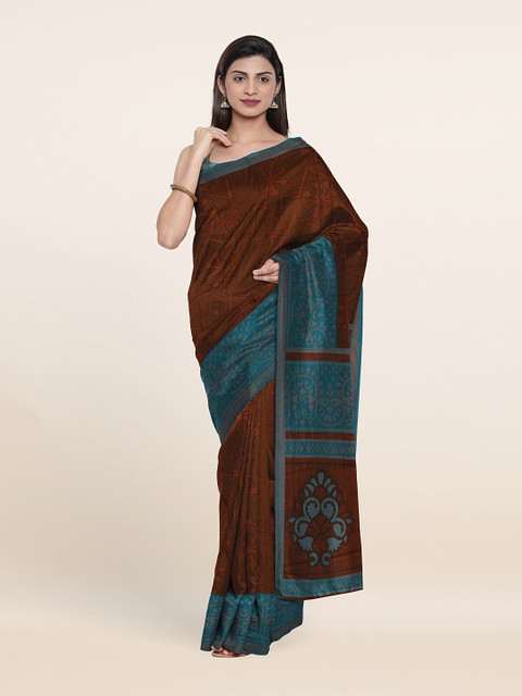 

Pothys Brown & Blue Floral Zari Saree
