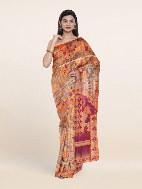 

Pothys Peach-Coloured & Violet Printed Saree