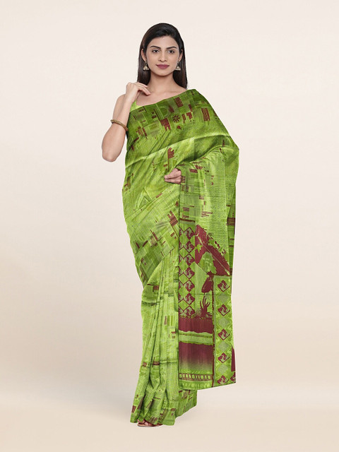 

Pothys Green & Purple Ethnic Motifs Printed Saree