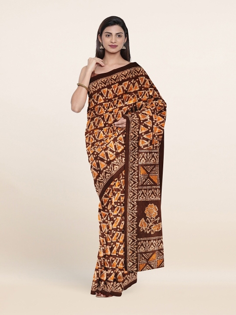 

Pothys Brown & Orange Floral Saree