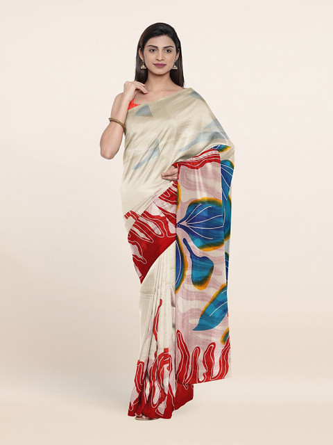 

Pothys Off White & Blue Floral Zari Saree