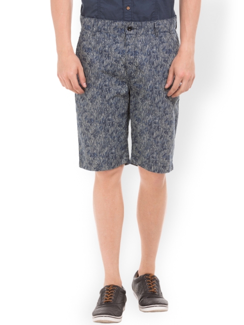 

Breakbounce Men Navy Printed Slim Fit Chino Shorts, Navy blue
