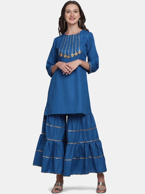 

Bhama Couture Women Blue Kurta with Sharara & Dupatta