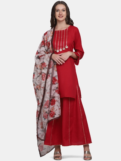 

Bhama Couture Women Maroon Gotta Patti Kurti with Sharara & With Dupatta