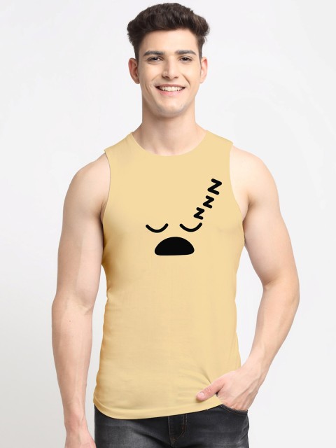 

Friskers Men Beige & Black Printed Pure Cotton Gym Vest