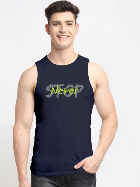 

Friskers Men Navy Blue Printed Cotton Innerwear Gym Vests